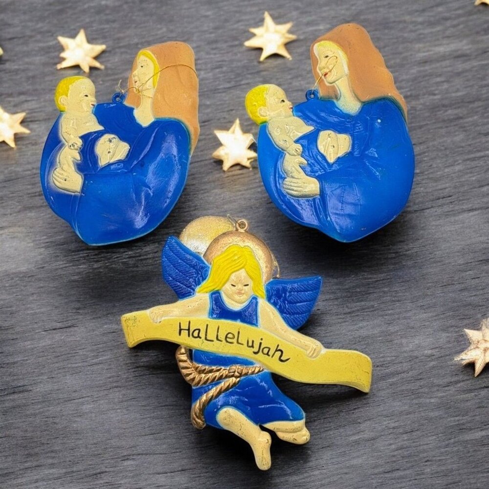 Religious Christmas Tree Ornaments Baby Jesus with Mary and Hallelujah Angel